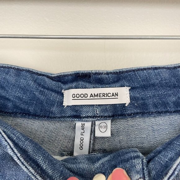Good American Good Flare Distressed Jeans in Blue501 Size 10/30 - Picture 3 of 6